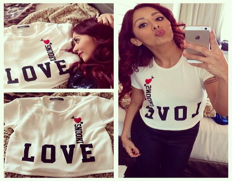 Snooki with a t-shirt from her Snooki Love Collection