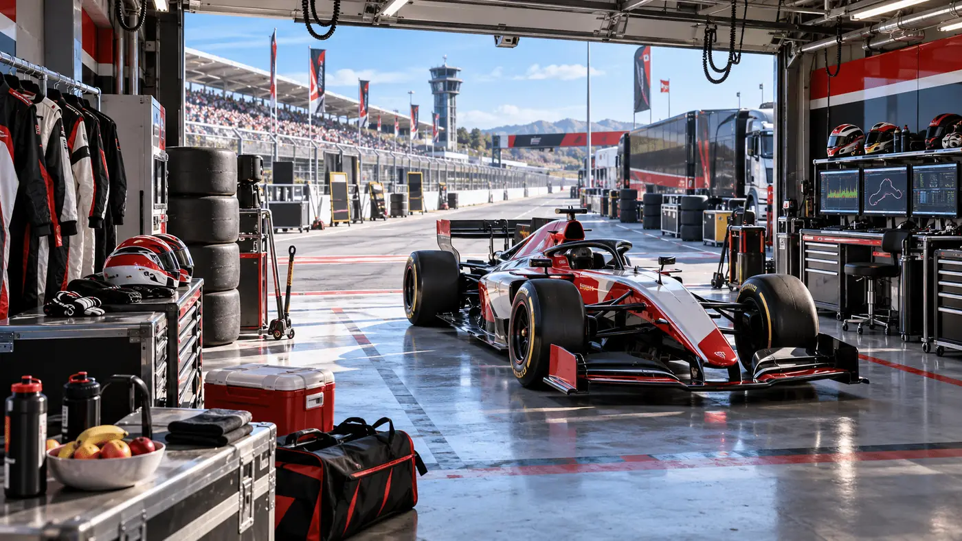 Racing pit lane with brand showcase